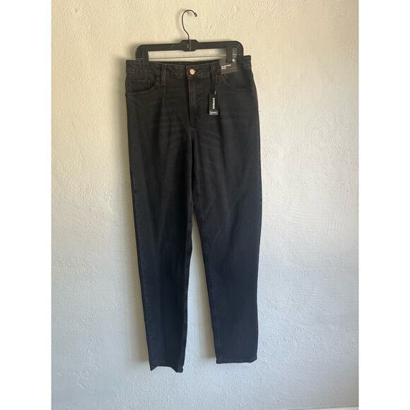 Express Woman Mid Rise Washed Black Pleated Baggy Tapered Jeans, Size 8L - Picture 6 of 12